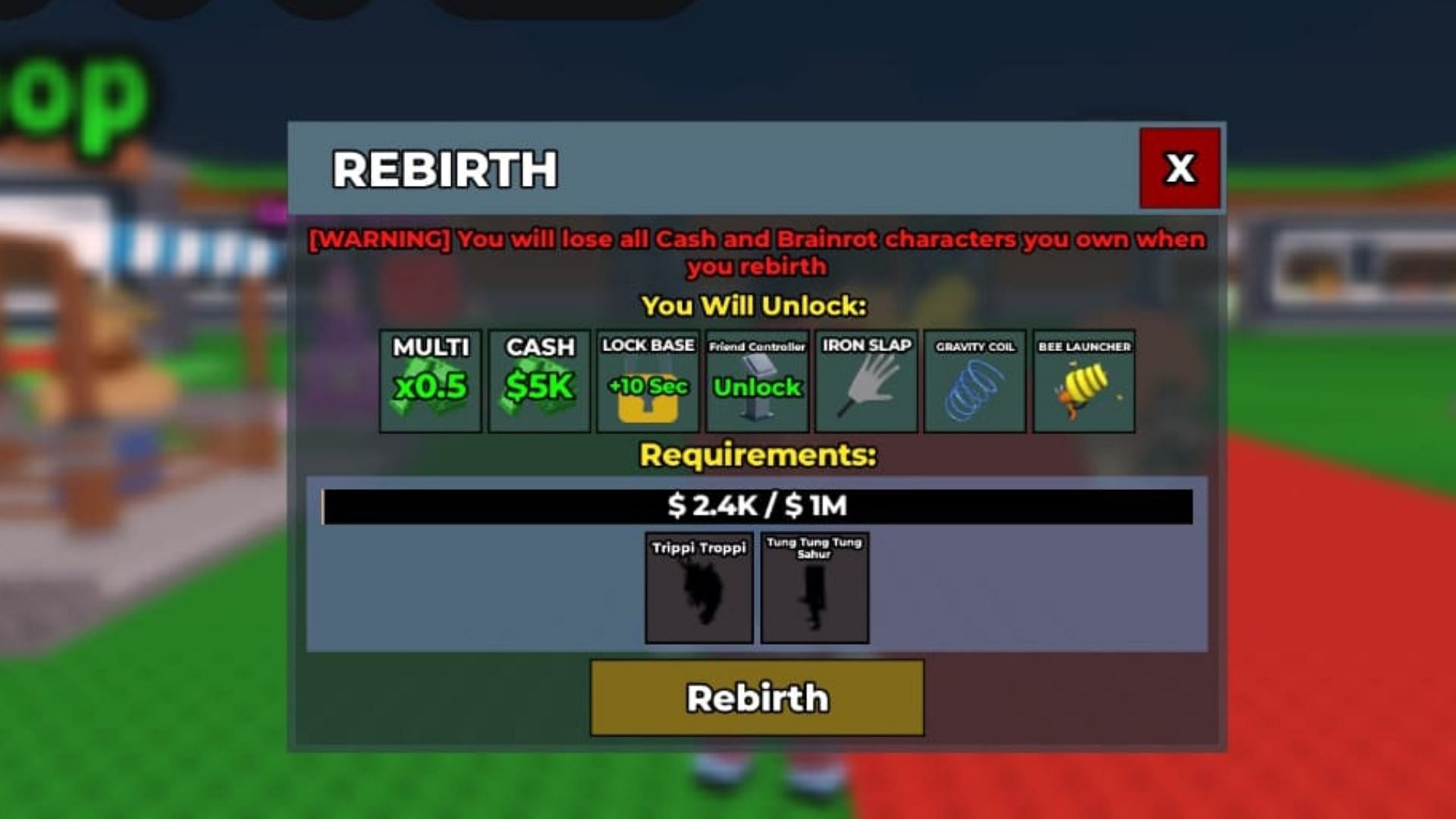 Rebirth 1 requirements and perks (Image via Roblox)